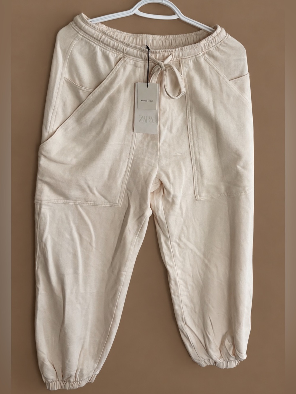 ZARA Women’s Ecru Elastic Drawstring Joggers